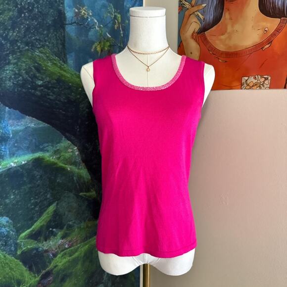 y2k hot pink beaded sparkle tank top xs - Picture 1 of 7